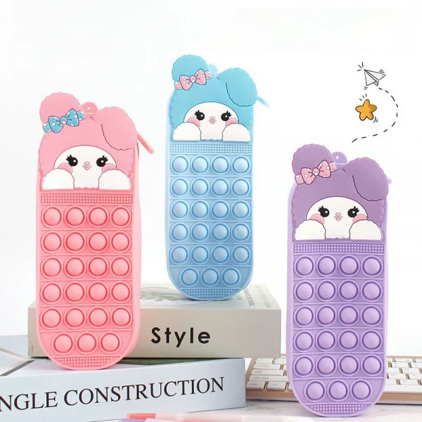 Students Rabbit Silicone Pencil Case Large Capacity – Siliconegpt